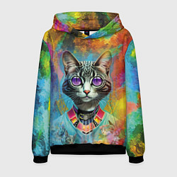 Толстовка-худи мужская Cat fashionista - neural network, цвет: 3D-черный