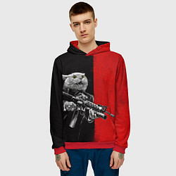 Толстовка-худи мужская Кот гангстер с m4a4, цвет: 3D-красный — фото 2