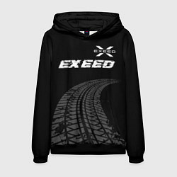 Толстовка-худи мужская Exeed speed на темном фоне со следами шин: символ, цвет: 3D-черный