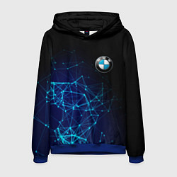 Толстовка-худи мужская BMW - логотип с геометрическим фоном, цвет: 3D-синий