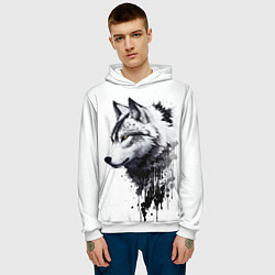 Толстовка-худи мужская Белый волк - краски, цвет: 3D-белый — фото 2