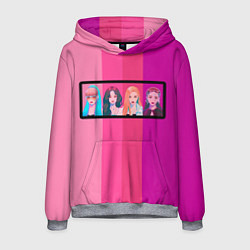Толстовка-худи мужская Группа Black pink на фоне оттенков розового, цвет: 3D-меланж