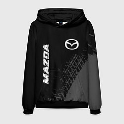 Толстовка-худи мужская Mazda speed на темном фоне со следами шин: надпись, цвет: 3D-черный