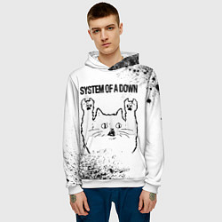 Толстовка-худи мужская System of a Down рок кот на светлом фоне, цвет: 3D-белый — фото 2