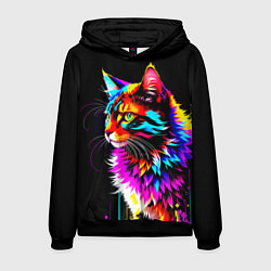 Толстовка-худи мужская Неоновый пушистик - кот, цвет: 3D-черный