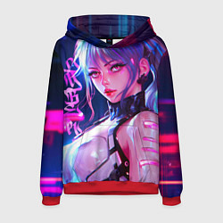 Толстовка-худи мужская Кибер-девушка неон аниме, цвет: 3D-красный