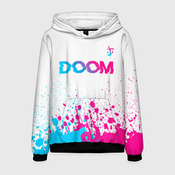 Толстовка-худи мужская Doom neon gradient style: символ сверху, цвет: 3D-черный