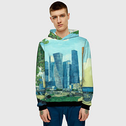Толстовка-худи мужская Москва-сити Ван Гог, цвет: 3D-черный — фото 2