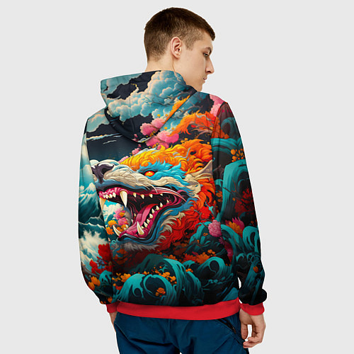 Мужская толстовка Ребекка и дракон - Киберпанк аниме / 3D-Красный – фото 4