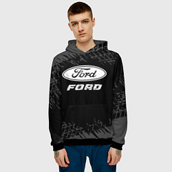 Толстовка-худи мужская Ford speed на темном фоне со следами шин, цвет: 3D-черный — фото 2