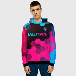 Толстовка-худи мужская Sally Face - neon gradient: символ сверху, цвет: 3D-черный — фото 2