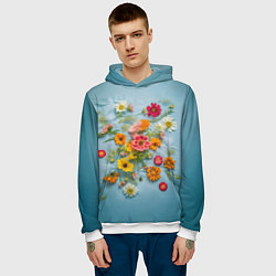 Толстовка-худи мужская Букет полевых цветов на ткани, цвет: 3D-белый — фото 2