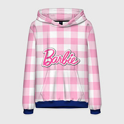 Толстовка-худи мужская Барби лого розовая клетка, цвет: 3D-синий