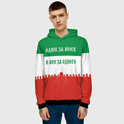 Толстовка-худи мужская Один за всех и все за одного - лозунг, цвет: 3D-черный — фото 2