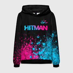 Толстовка-худи мужская Hitman - neon gradient: символ сверху, цвет: 3D-черный