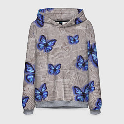 Толстовка-худи мужская Газетные обрывки и синие бабочки, цвет: 3D-меланж