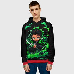 Толстовка-худи мужская Танджиро Комадо - чибби арт, цвет: 3D-красный — фото 2