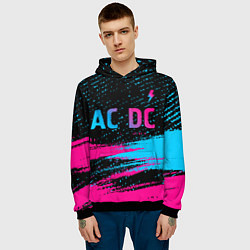 Толстовка-худи мужская AC DC - neon gradient: символ сверху, цвет: 3D-черный — фото 2