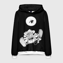 Толстовка-худи мужская Луффи и гир 5 на луне, цвет: 3D-белый