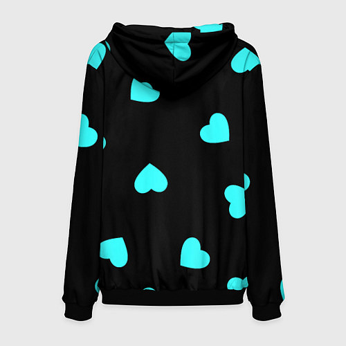 Мужская толстовка С голубыми сердечками на черном / 3D-Черный – фото 2