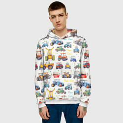 Толстовка-худи мужская Акварельные тракторы - детский паттерн, цвет: 3D-белый — фото 2