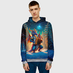 Толстовка-худи мужская Дракон играет на аккордеоне, цвет: 3D-меланж — фото 2