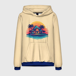 Толстовка-худи мужская Дом и пальмы на фоне заката, цвет: 3D-синий