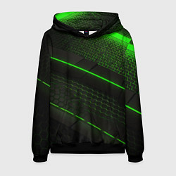 Толстовка-худи мужская Зеленая абстракция со светом, цвет: 3D-черный