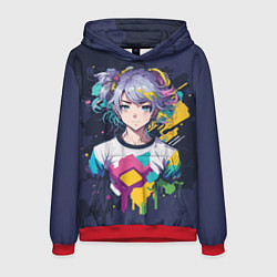 Толстовка-худи мужская Аниме с фиолетовыми волосами, цвет: 3D-красный