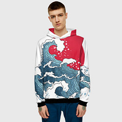 Толстовка-худи мужская Страна восходящего солнца - большая волна, цвет: 3D-черный — фото 2