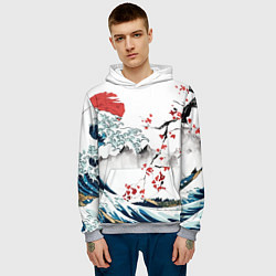Толстовка-худи мужская Хокусай большая волна в Канагаве - пародия укиё, цвет: 3D-меланж — фото 2