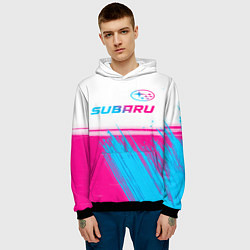 Толстовка-худи мужская Subaru neon gradient style: символ сверху, цвет: 3D-черный — фото 2