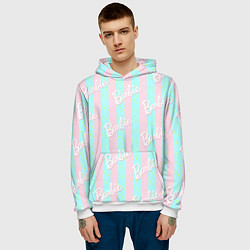 Толстовка-худи мужская Паттерн Барби на фоне костюма Кена в розово-голубу, цвет: 3D-белый — фото 2