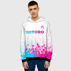 Толстовка-худи мужская Totoro neon gradient style: символ сверху, цвет: 3D-черный — фото 2