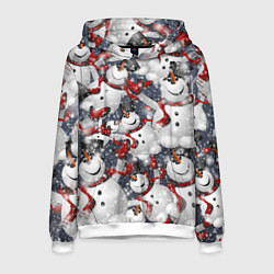 Толстовка-худи мужская Зимний паттерн со снеговиками, цвет: 3D-белый