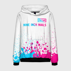 Толстовка-худи мужская Nine Inch Nails neon gradient style: символ сверху, цвет: 3D-черный