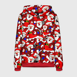 Толстовка-худи мужская Новогодний паттерн с дедами морозами, цвет: 3D-красный