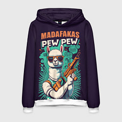 Толстовка-худи мужская Pew Pew Madafakas - лама с пистолетами, цвет: 3D-белый