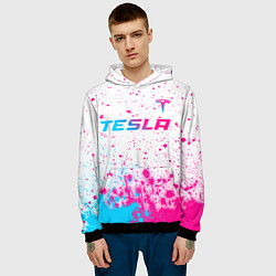 Толстовка-худи мужская Tesla neon gradient style: символ сверху, цвет: 3D-черный — фото 2