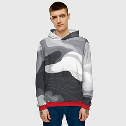 Толстовка-худи мужская Волны монохрома, цвет: 3D-красный — фото 2