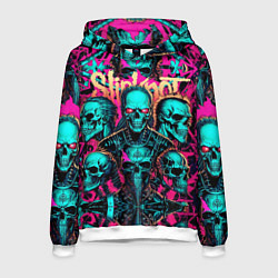 Толстовка-худи мужская Slipknot на фоне рок черепов, цвет: 3D-белый