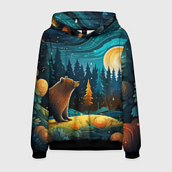 Толстовка-худи мужская Хозяин тайги: медведь в лесу, цвет: 3D-черный