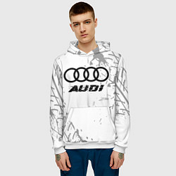 Толстовка-худи мужская Audi speed на светлом фоне со следами шин, цвет: 3D-белый — фото 2