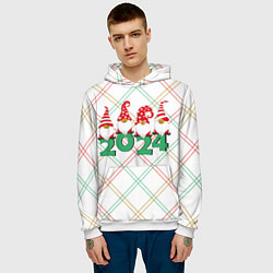 Толстовка-худи мужская Новогодние гномы 2024, цвет: 3D-белый — фото 2
