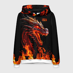 Толстовка-худи мужская Огненный дракон 2024 год, цвет: 3D-белый