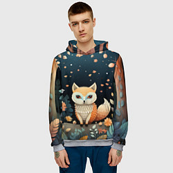 Толстовка-худи мужская Фэнтезийная лисичка в лесу фолк-арт, цвет: 3D-меланж — фото 2