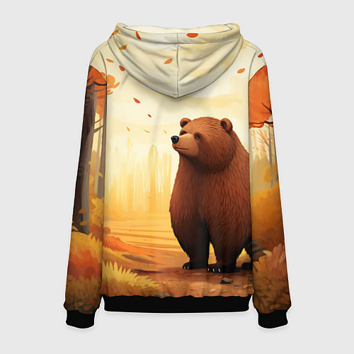Мужская толстовка Мишка в осеннем лесу фолк-арт / 3D-Черный – фото 2