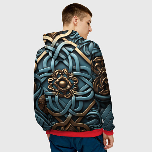 Мужская толстовка Симметричный орнамент в кельтской стилистике / 3D-Красный – фото 4