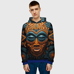 Толстовка-худи мужская Африканские маски, цвет: 3D-синий — фото 2