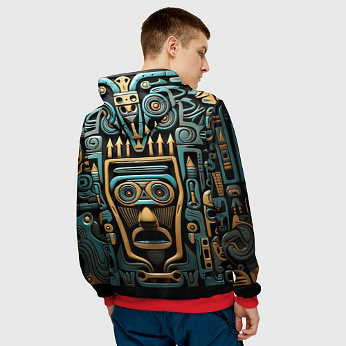 Мужская толстовка Орнамент с маской в египетском стиле / 3D-Красный – фото 4